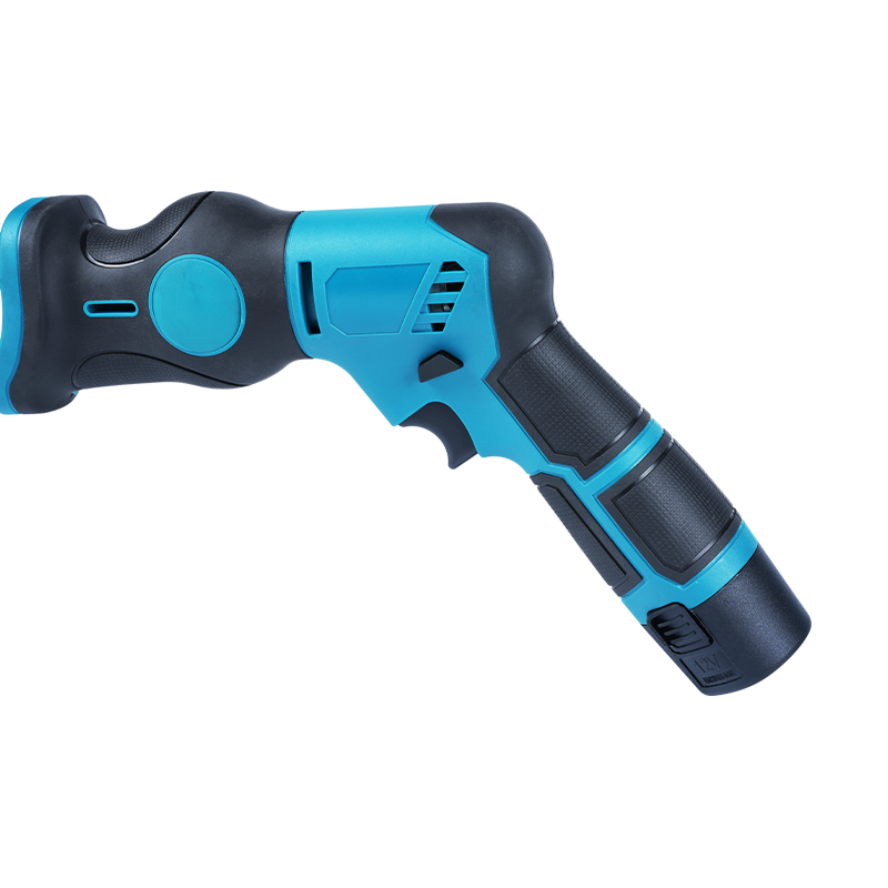 ZY9201 12V high-capacity lithium battery reciprocating saw with high-capacity motor, self-tightening chuck, and soft leather-wrapped handle.