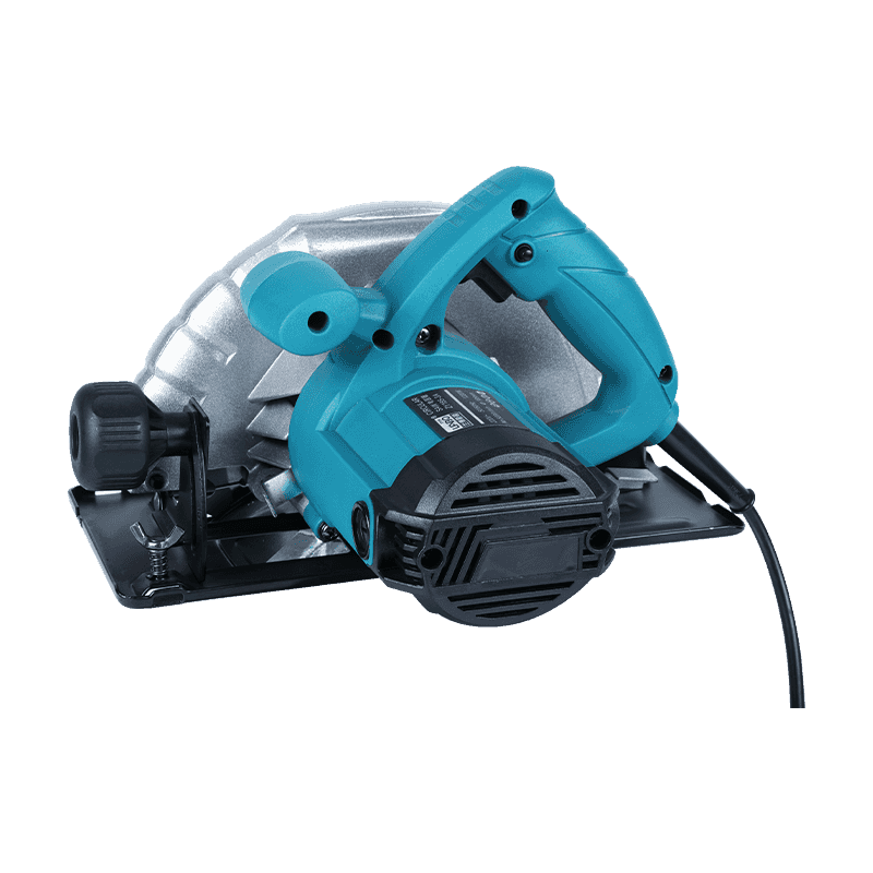 ZY185-3A 1200W high-power electric circular saw with angle adjustment knob, comprehensive safety guard, sturdy baseplate, and soft leather-wrapped handle.